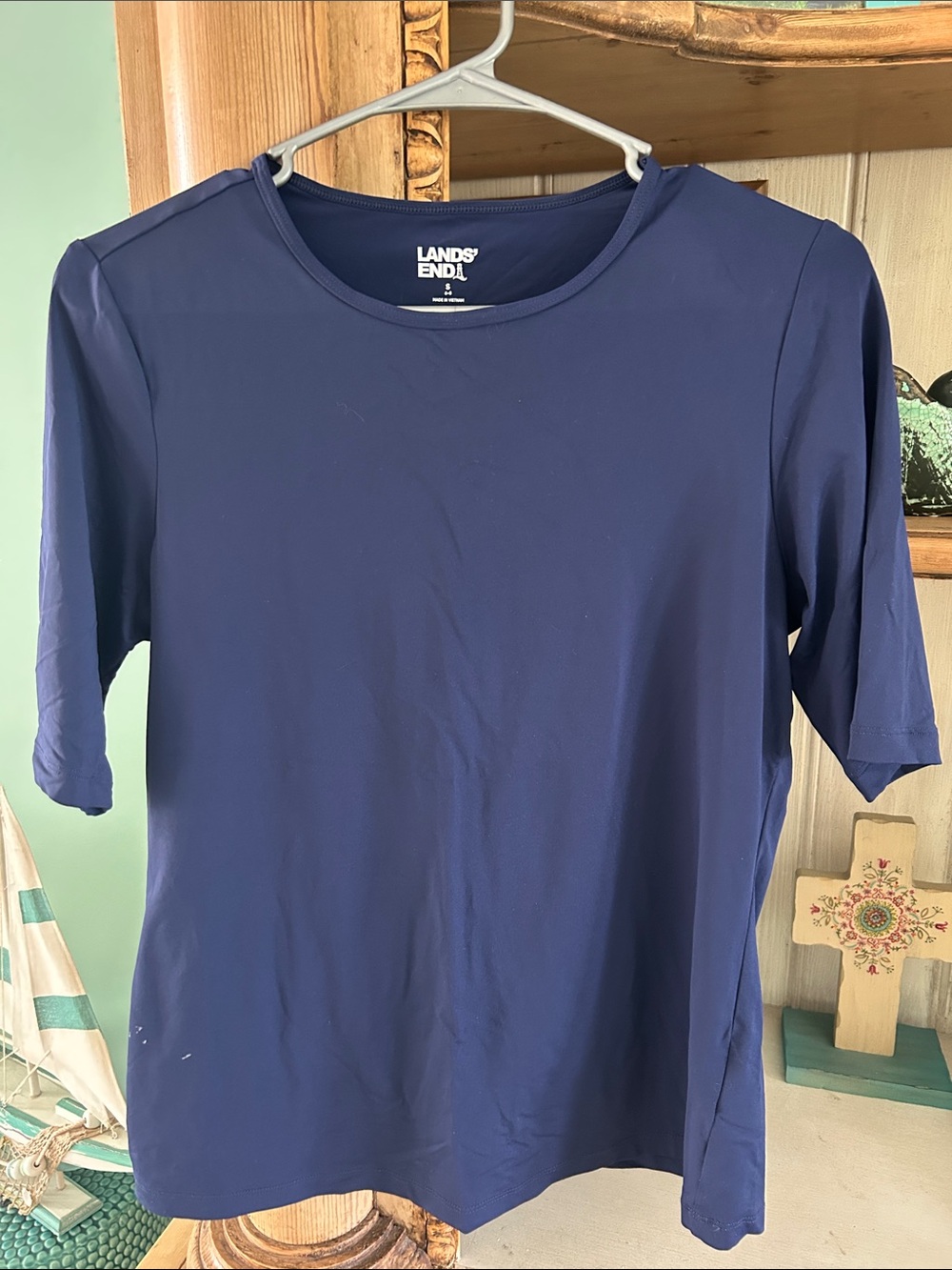 Lands' End Women's Deep Navy Elbow Sleeve Rashguard